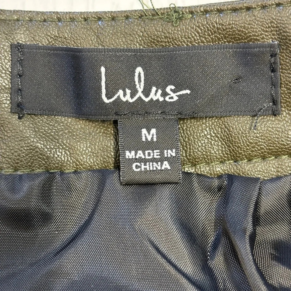Lulu's Mini Skirt Faux Vegan Harley Olive Leather M Dark Green - Picture 6 of 10